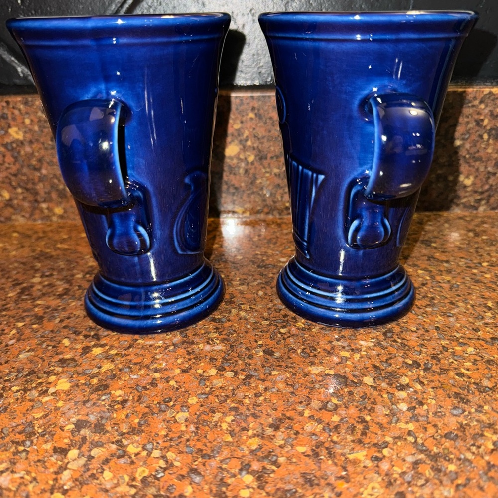 Homer Laughlin Fiesta Cobalt Blue Latte Pedestal Coffee HLC Embossed 6" Mugs - Picture 4 of 7
